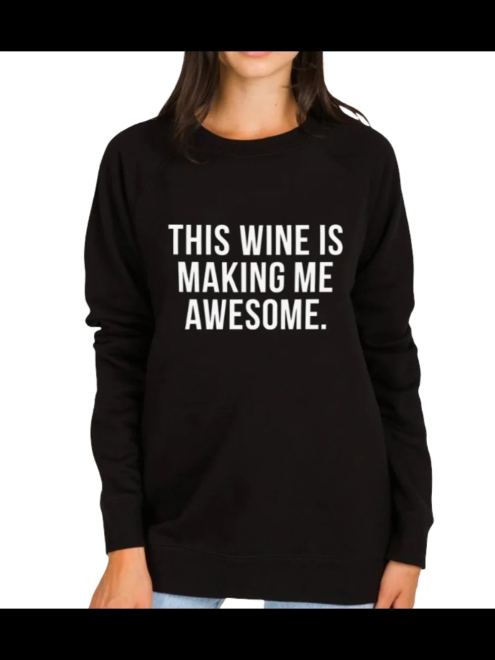 Brunette The Label Crew Neck Black Sweatshirt This Wine Is Making Me Awesome M/L - Picture 8 of 8